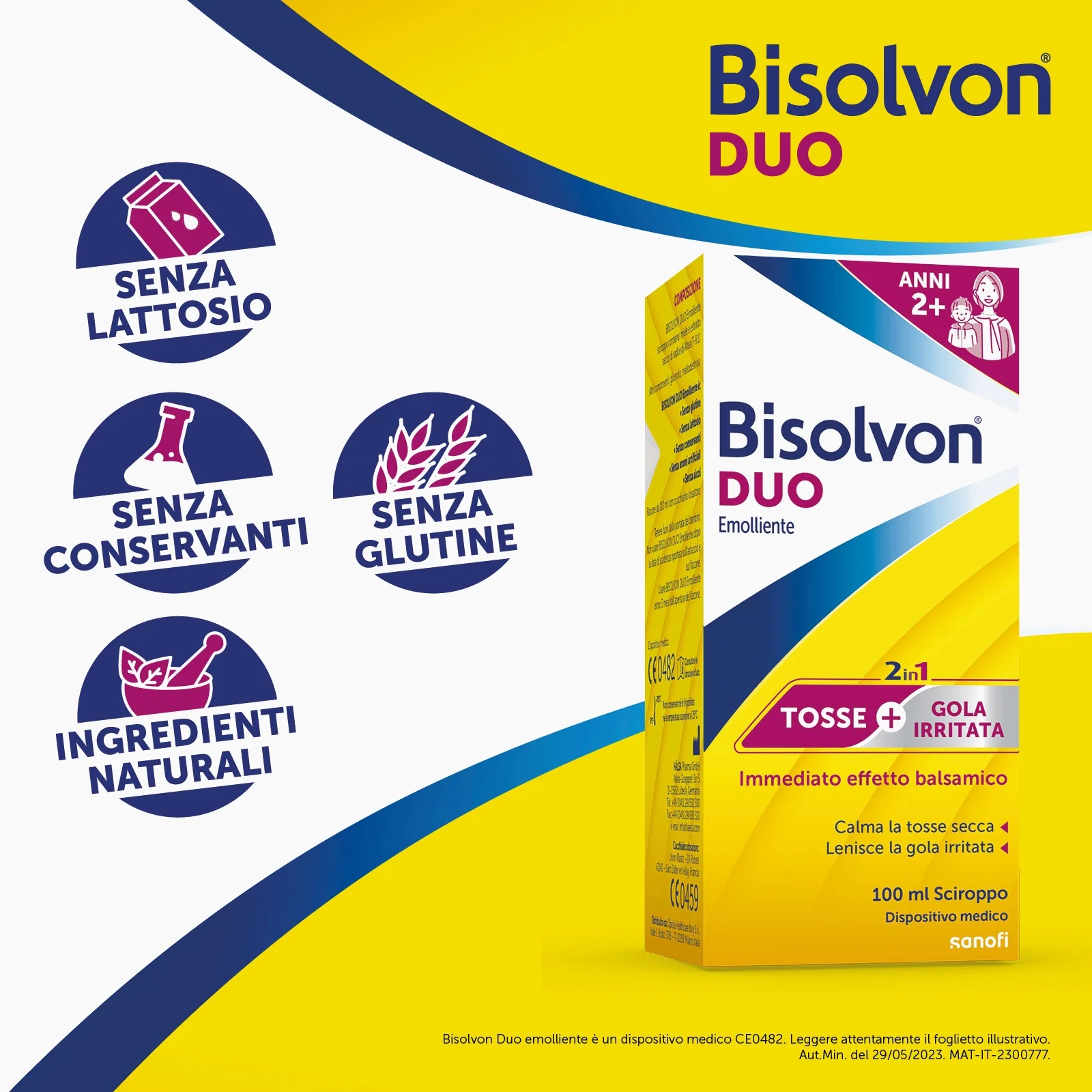 BISOLVON Sirop émollient Bisolvon Duo 100 ml pour la toux et les maux de gorge