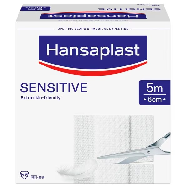 Hansaplast Sensitive īpaši ādai draudzīgi plāksteri<br>Medicīniska ierīce - 5 m x 6 cm