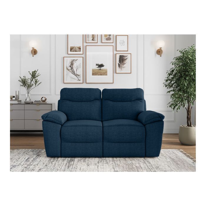 Sofá reclinable manual de 2 plazas ROSS en tejido texturizado 3D - Azul oscuro - 160 x 100 x 102 cm - LOUNGITUDE