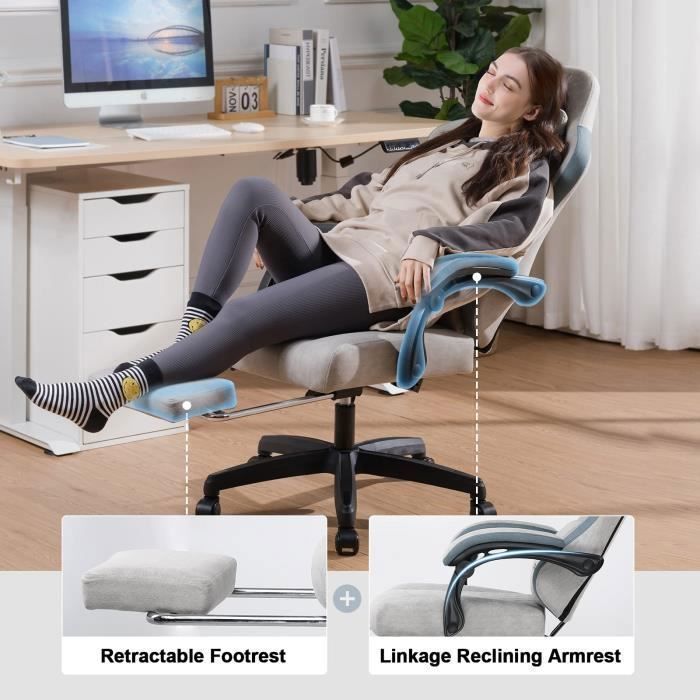 Sedia da ufficio/gaming, sedia ergonomica reclinabile - Altezza regolabile - Grigio
