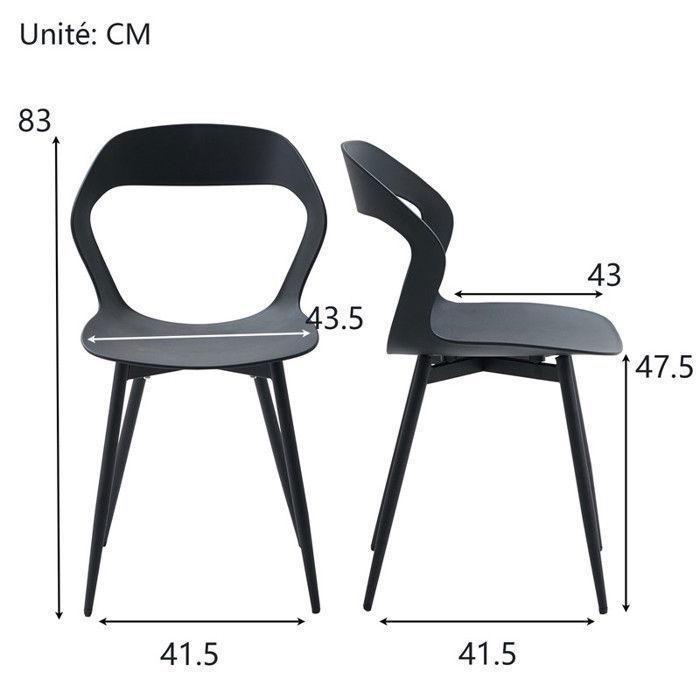 Lot de 6 Chaises de Salle à Manger - Style Scandinave - Chaise en Plastique Pieds Métal - Noir