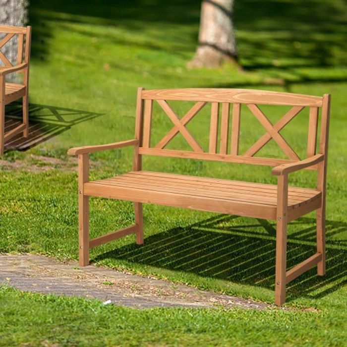 ALIGHTUP - Garden bench, outdoor bench in fir wood with backrest and armrests, 116.8x59x90cm