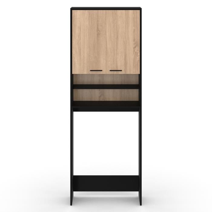 IDMARKET WALLIS black and beech-effect wood storage unit above washing machine and toilet