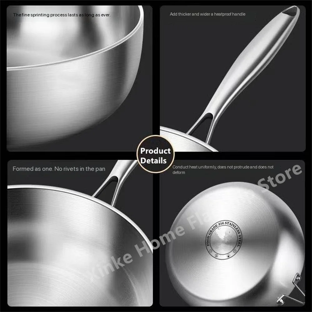 Poêle à frire en acier inoxydable 316, wok profond, sans revêtement, antiadhésif, compatible avec les plaques à gaz et à induction, ustensile de cuisine universel