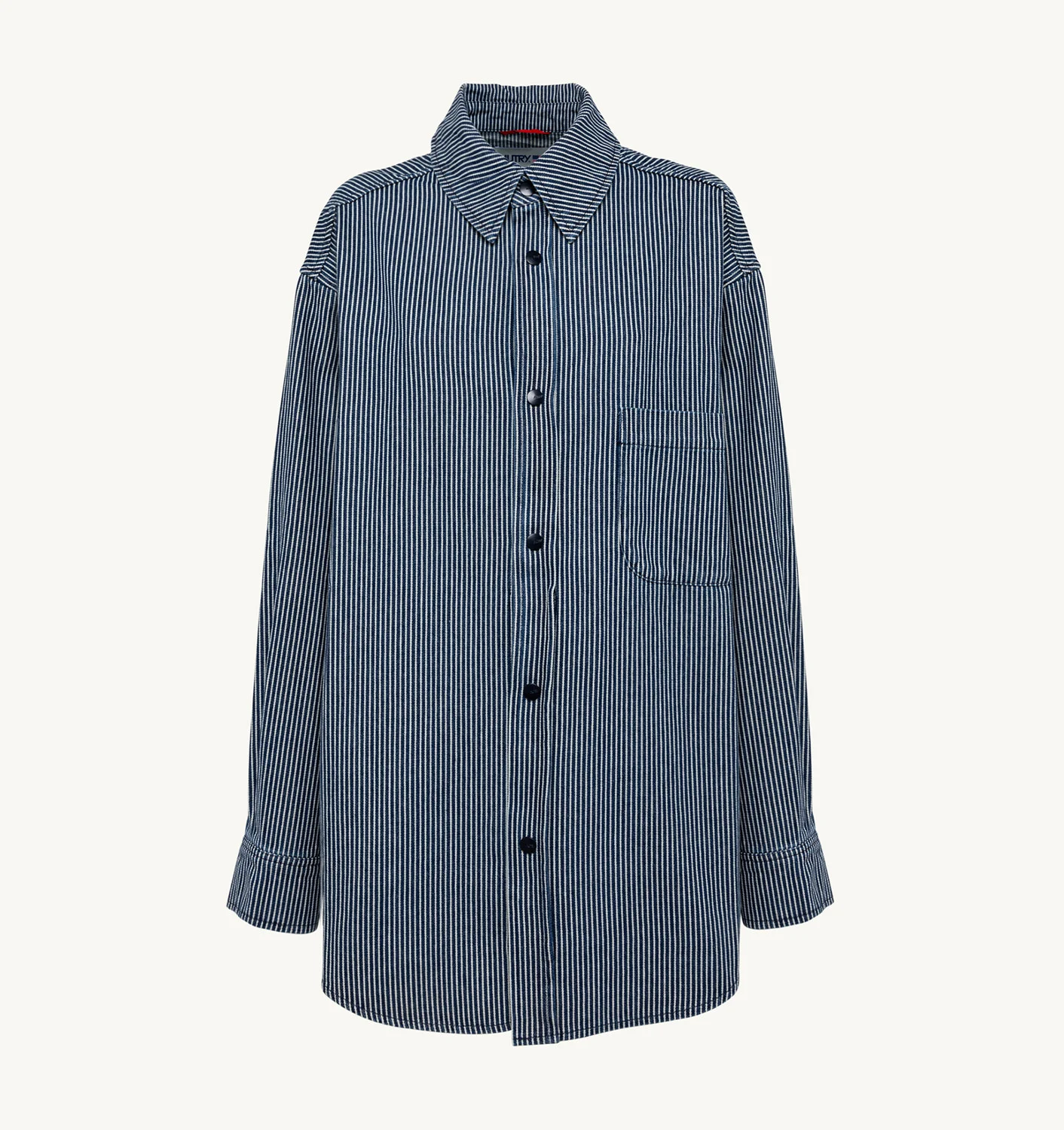 Tricou unisex din denim de bumbac, cu dungi albastre și albe, croială supradimensionată