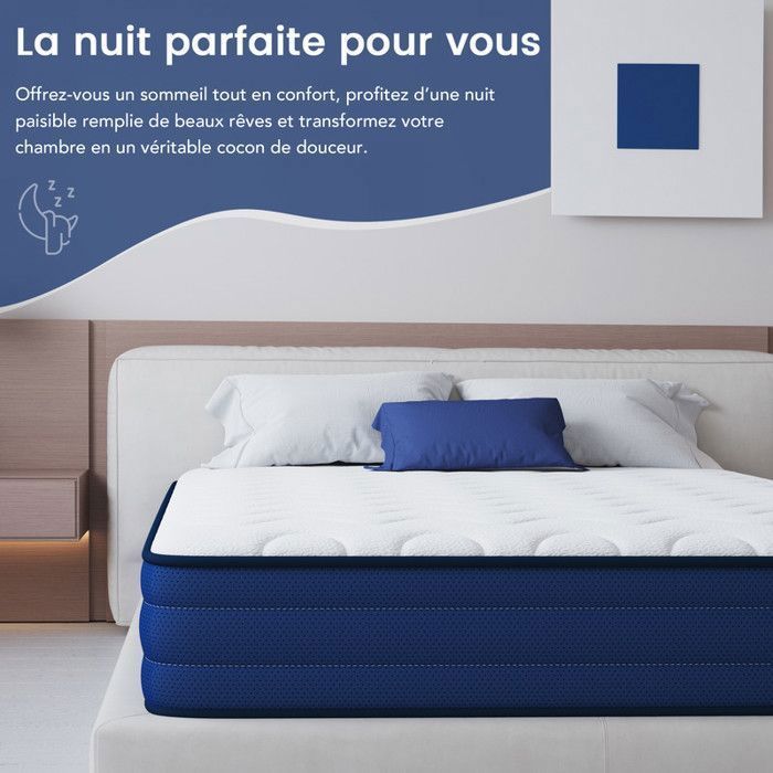 Colchón HOMAVO 180x200 cm, Espuma viscoelástica + espuma híbrida, 22 cm de grosor, Muelles ensacados, Confort óptimo, Firme, 7 zonas, OEKO-TEX