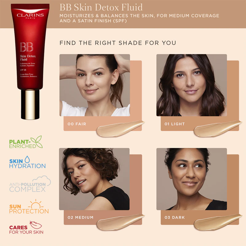 Clarins BB Skin Detox Fluid creme BB hidratante FPS 25