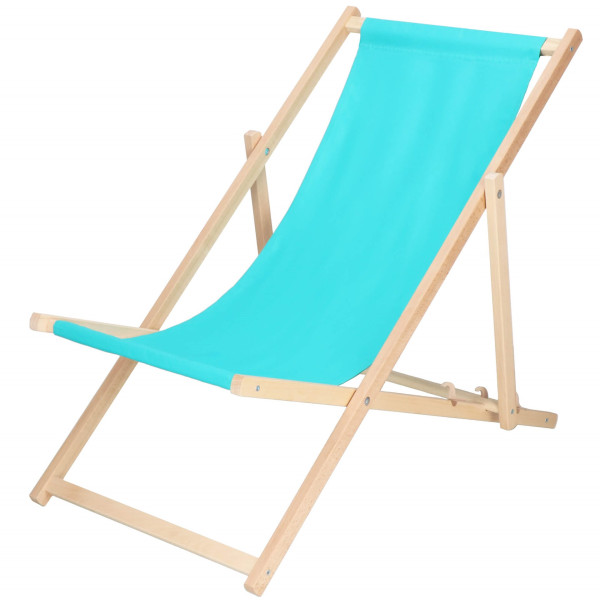 Leżak plażowy składany, drewniany z turkusowym materiałem