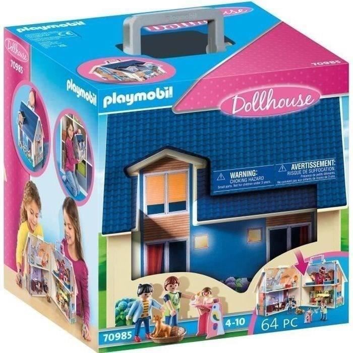 PLAYMOBIL 70985 Casa portátil azul, 3 figuras, accesorios incluidos, 70985, casa de muñecas, la casa tradicional