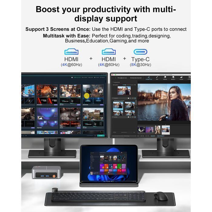 Mini PC Ninkear M7 Ryzen 5 7430U, 16 Go DDR4 + SSD NVMe 512 Go, carte graphique Radeon Vega 7, multi-écrans 4K/8K, Wi-Fi 6/BT5.2