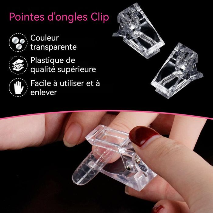Set manucure-pedicure  - ATELIX -  Nail Art Clip 3,6 x 3,6 x 3 cm 10 pièces Pour fixer les extensions d'ongles Outil de création nai