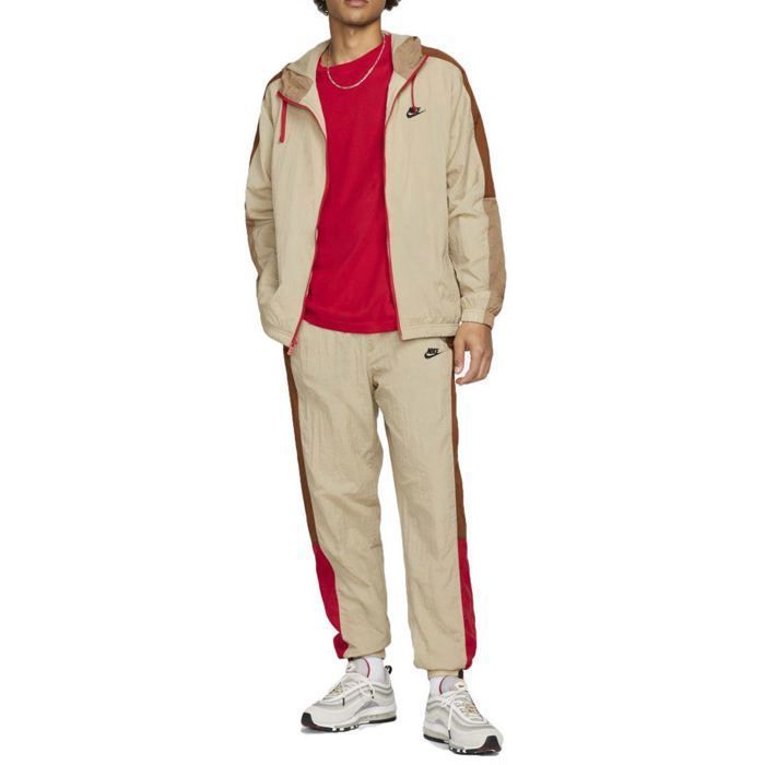 Conjunto de chándal Nike NSW WOVEN - Beige/Rojo - Manga larga - Fitness - Adulto