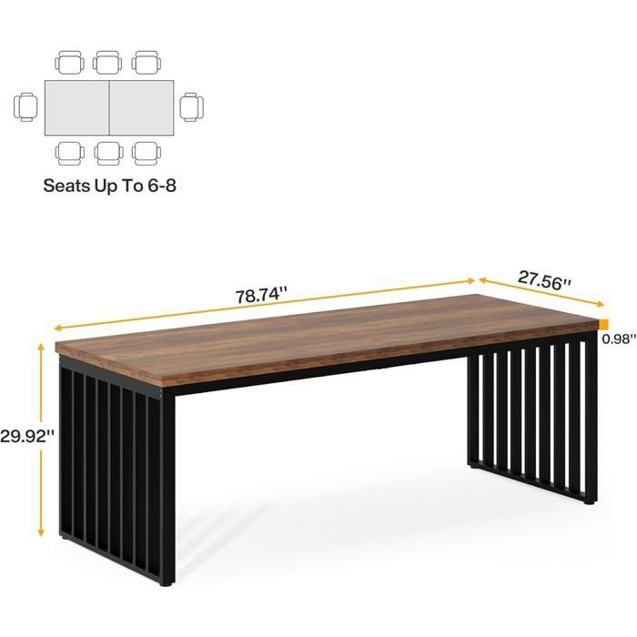Large 180x76x60 cm computer desk with sturdy metal frame - Workstation - Brown (chair not included)