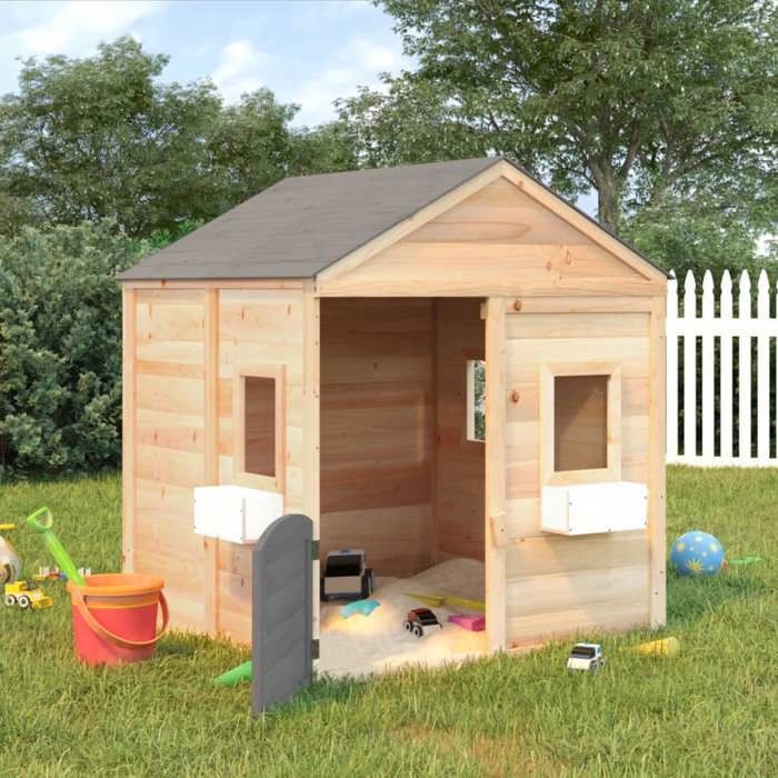 vidaXL Maison de jeux et porte verrouillable/fleurs bois massif sapin, maison de jeux en bois, aire de jeux pour enfants, 93687