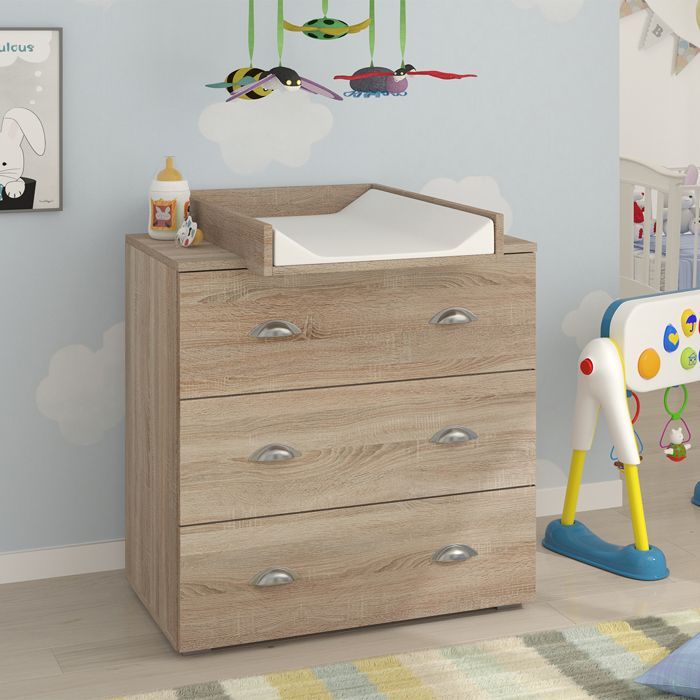 Commode met houten aankleedtafel - Beige - B 80 x D 48-72 x H 90 cm