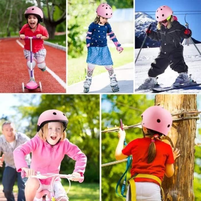 Ensemble de Protection Rollers pour Enfant - Casque Vélo Réglable - 7 pièces - Rose