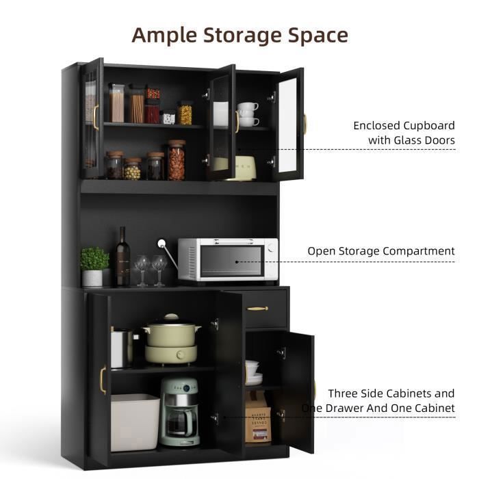 VOWNER - Buffet de Cuisine Armoire - Meuble Cuisine - Buffet Salon - 4 Étagères - 100 x 40 x 181 cm - Noir