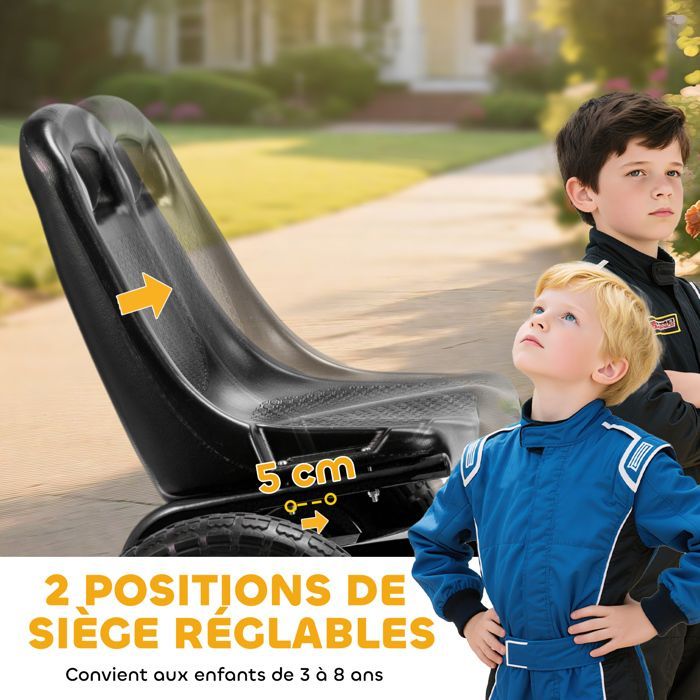 Kart à pédales - Go-Kart pour enfants - AIYAPLAY - siège réglable, pneus EVA, embrayage manuel et frein - 110 x 61 x 62 cm - noir