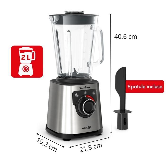 Frullatore ad alta velocità Moulinex PerfectMix+, 1200 W, ciotola da 2 litri, capacità utile 1,5 litri, tecnologia delle lame Powellix.