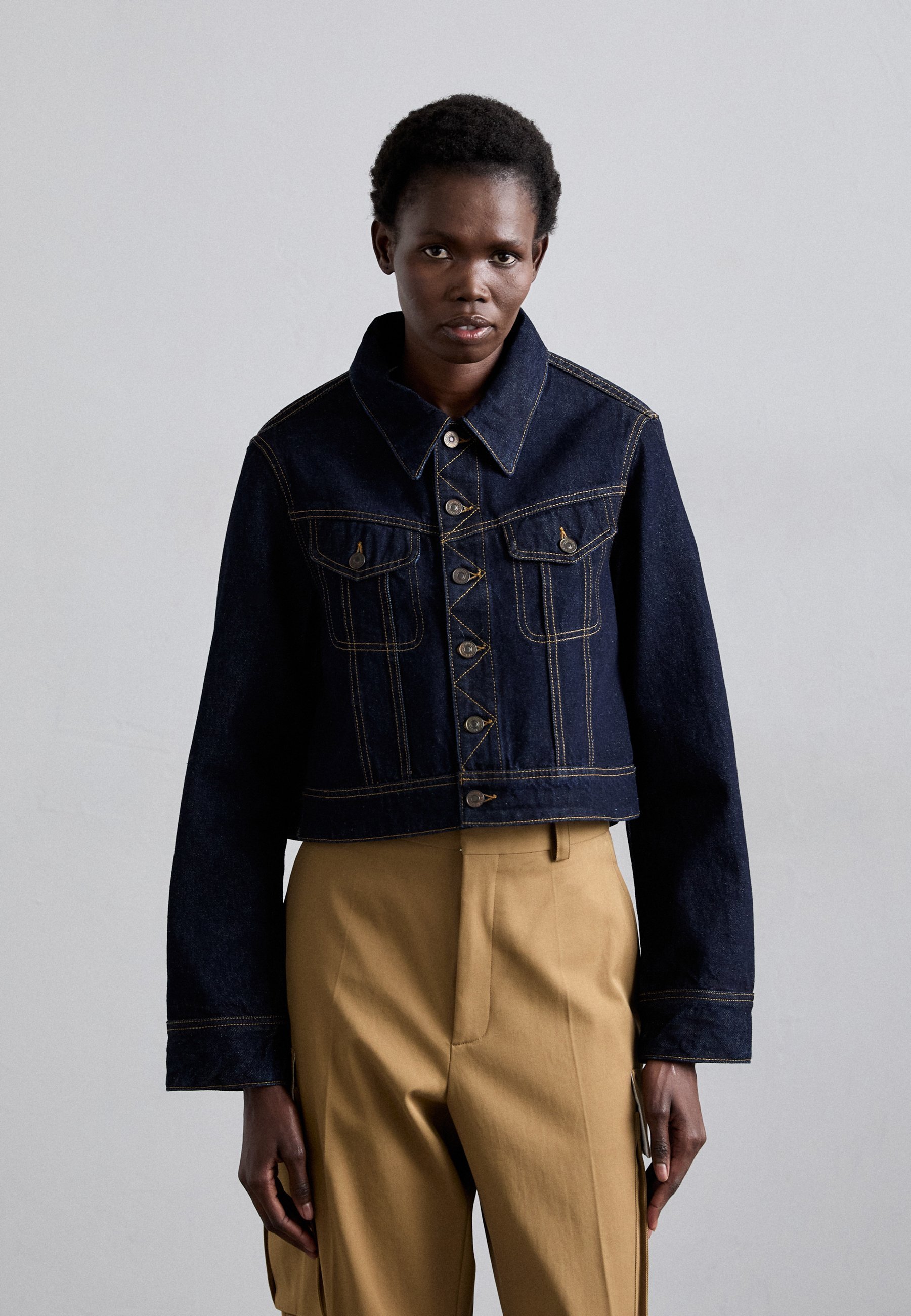 Victoria Beckham cropped jack - denim jack - donker indigo wassing
