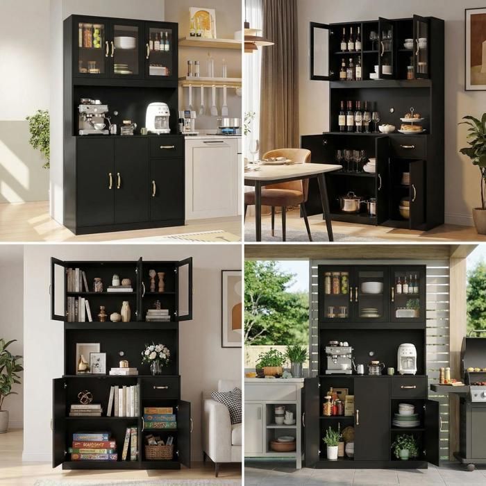VOWNER - Buffet de Cuisine Armoire - Meuble Cuisine - Buffet Salon - 4 Étagères - 100 x 40 x 181 cm - Noir