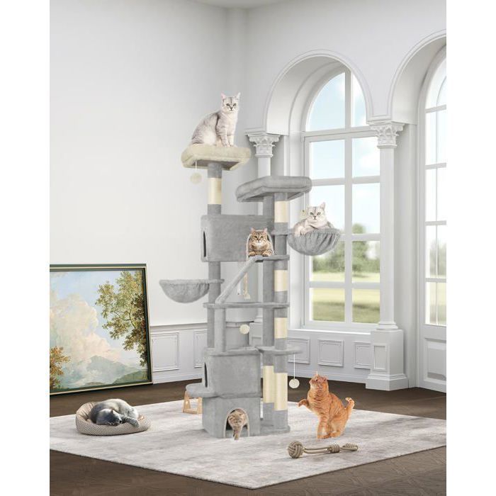 185 cm Arbre à Chat, Grande Tour à Chat pour Chats d'intérieur, Meuble de Maison pour Chat avec 2 Plates-Formes, 3 Condos