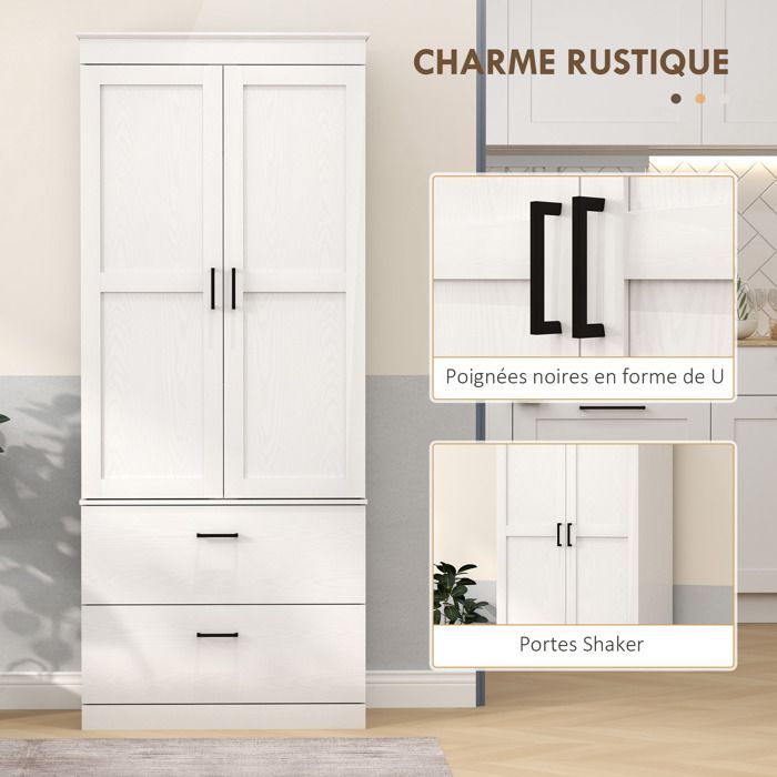 Armoire de cuisine HOMCOM buffet cuisine vaisselier meuble de rangement moderne avec placard 2 tiroirs et étagères réglables, crème