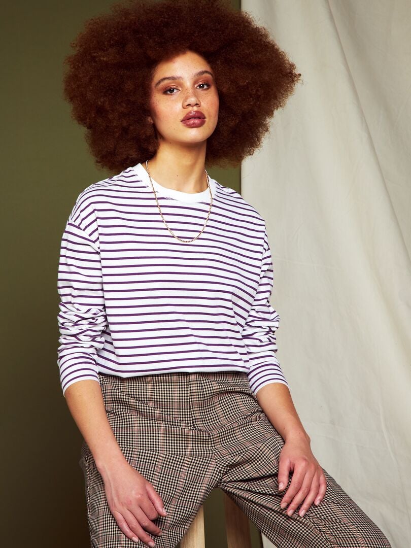 Camiseta de marinero de punto - Blanca/morada