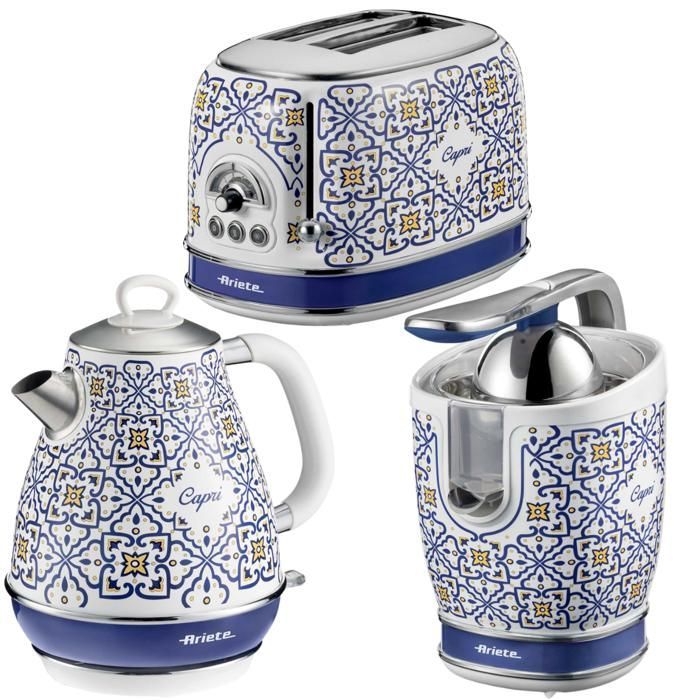 Pack ARIETE Capri: Hervidor de 1,7 L + Tostadora de 2 rebanadas + Exprimidor de cítricos de 85 W - Diseño retro