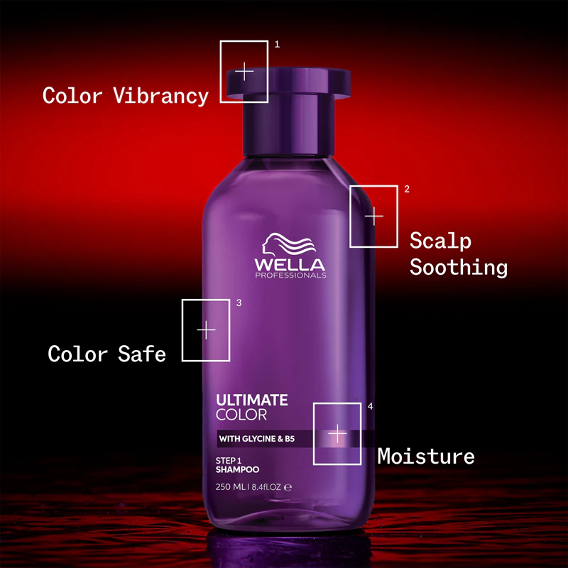 Shampoo Wella Professionals Ultimate Color para cabelos brilhantes e coloridos.
