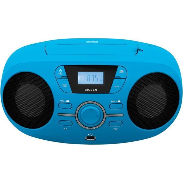 Leitor de CD portátil USB BIGBEN CD61BLUSB, azul + alto-falantes iluminados