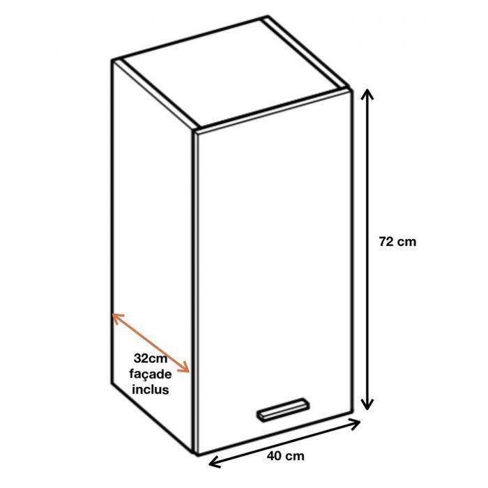 Meuble haut de cuisine Bellissi Blanc Brillant 1 porte L 40 cm - Cuisineandcie