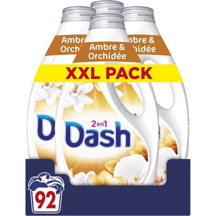 2en1 Lessive Liquide 92 Lavages,Ambre & Orchidée,avec 3 SEMAINES DE FRAÎCHEUR* et Lenor,Fabriquée En France,2in1