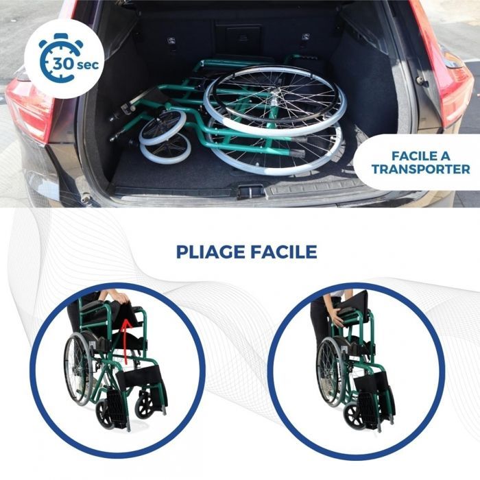 Silla de ruedas plegable Mobiclinic Alcazaba para personas mayores y discapacitadas con reposapiés y reposabrazos - Verde