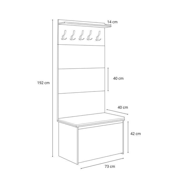 Conjunto de muebles para recibidor - ANDY - Perchero, banco para guardar zapatos - con cojín cómodo - GRIS