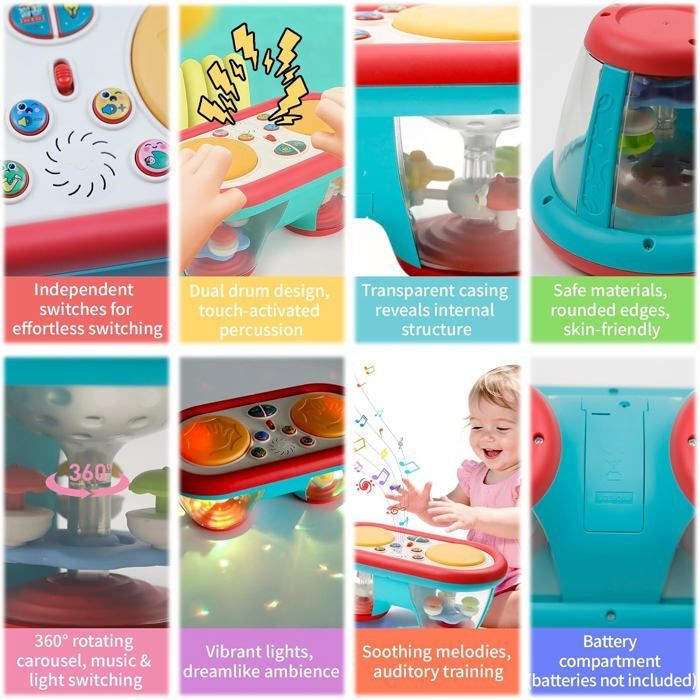 Musical Toy for 1-Year-Olds with Lights - Double Drum Activity Cube - Gift for Children 9-12-18 Months