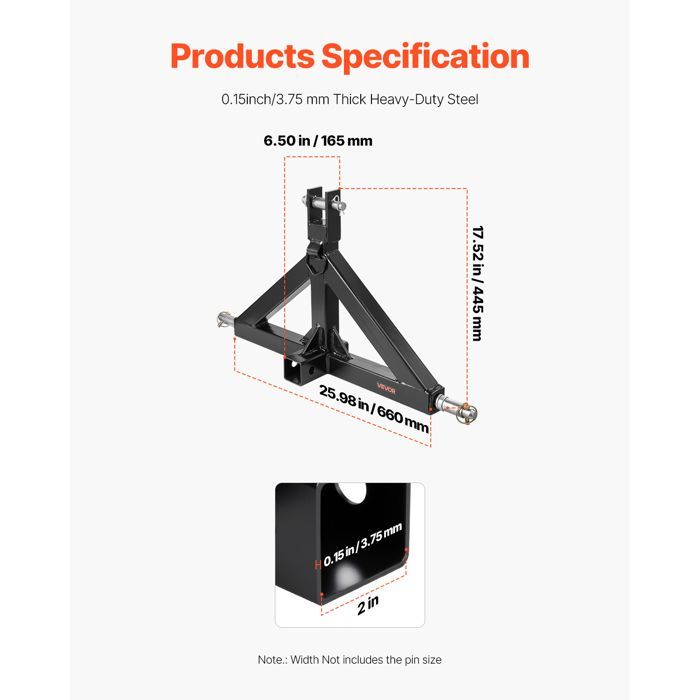 Enganche de remolque de 3 puntos VEVOR con receptor de 5 cm - Fijación rápida de 3 puntos, capacidad de 1360 kg, adaptador de enganche de remolque de alta resistencia