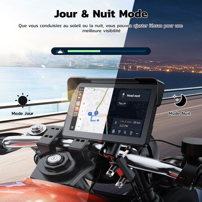 Radio para coche CAMPARK de 7'' con CarPlay para motocicletas, pantalla táctil, resistente al agua IP67, compatible con Apple CarPlay y Android Auto, inalámbrica Bluetooth/WIFI/GPS.
