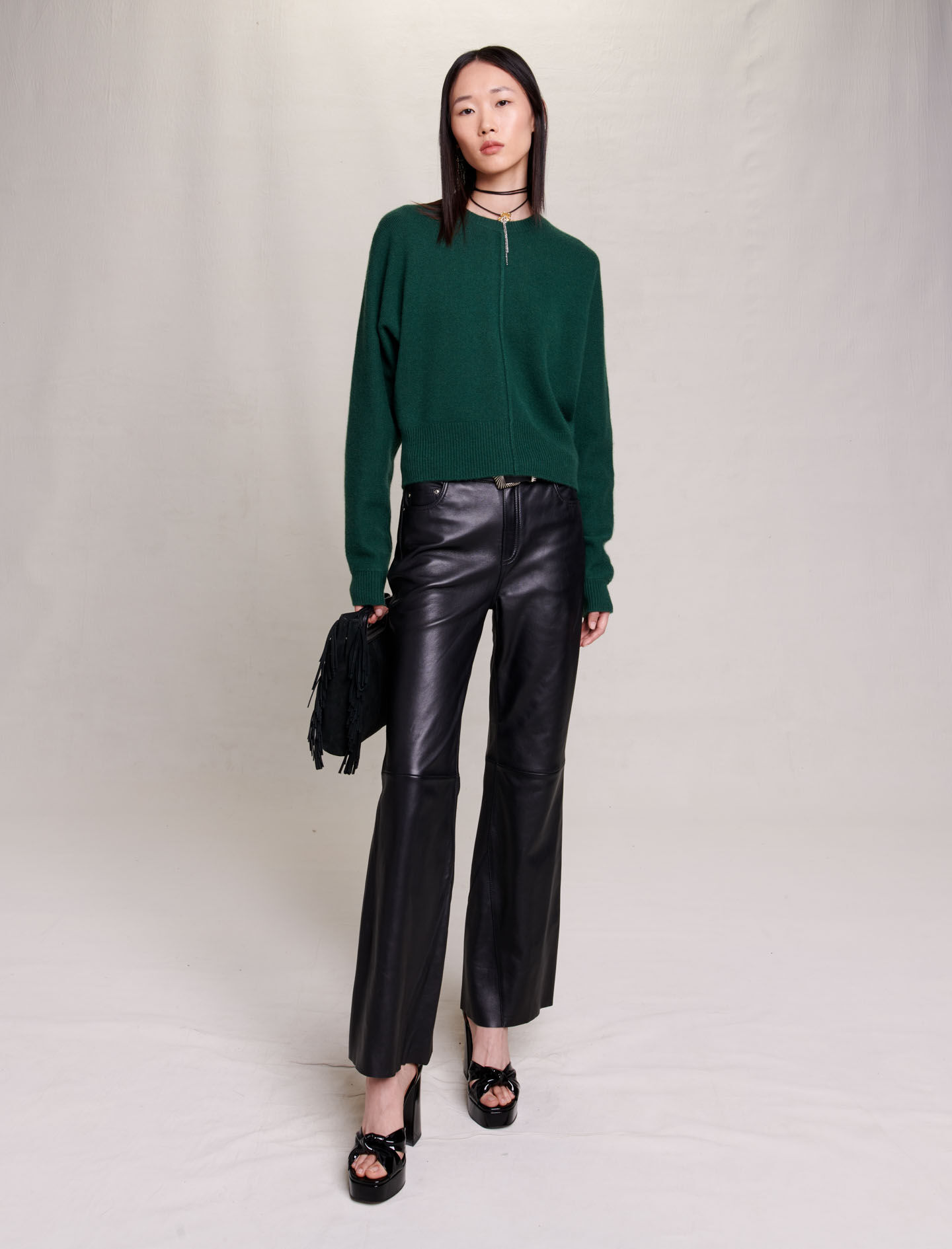 Pulover reversibil din cașmir - Verde sticlă