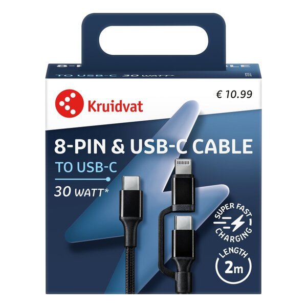 Dvojitý 30W kábel Kruidvat s USB-C na 8-pinový konektor<br>