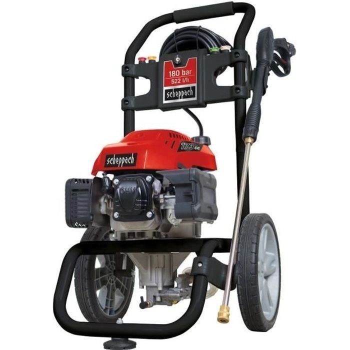 Nettoyeur haute pression thermique SCHEPPACH HCP2600 - Moteur 4 temps 173cc - Pression max 200bar - Débit 522L/h - 5 Emboûts