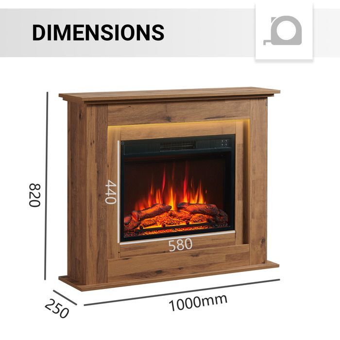 Chimenea eléctrica BALDERIA Finn - Chimenea independiente, calefactor de 2000 W - Roble oscuro