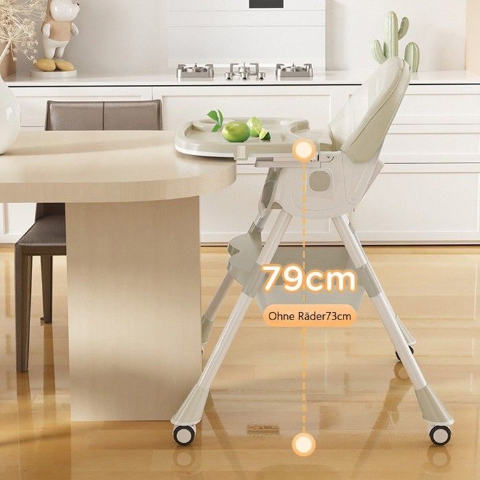 Trona ajustable para bebé - MIPAN - Trona convertible con ruedas - Bandeja extraíble - Para niños de 6 meses a 3 años - Beige