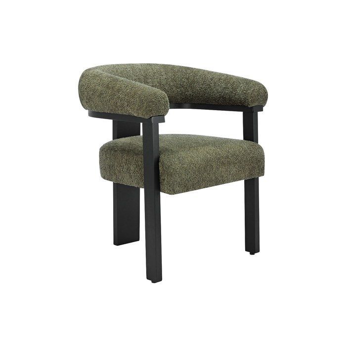 Sedia con braccioli in tessuto bouclé e legno di caucciù nero - Khaki - LIVELIA