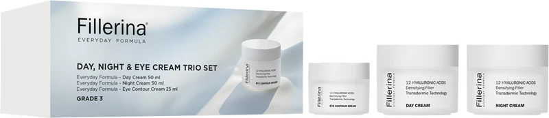 Conjunto Trio de Cremes Fillerina Everyday Formula para Dia, Noite e Área dos Olhos - Kit antirrugas para mulheres