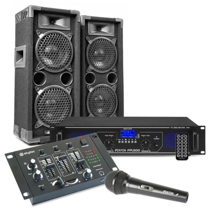 MAX26 DJ sound system kit with speakers, amplifier and mixer - 1200W, with wireless microphone included