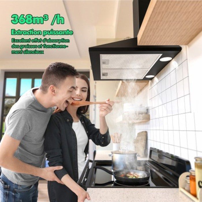 FIREGAS 60cm Extractor Hoods 368m³/h - Extraction or Recirculation - Wall Mounted - Black - Energy Class A++