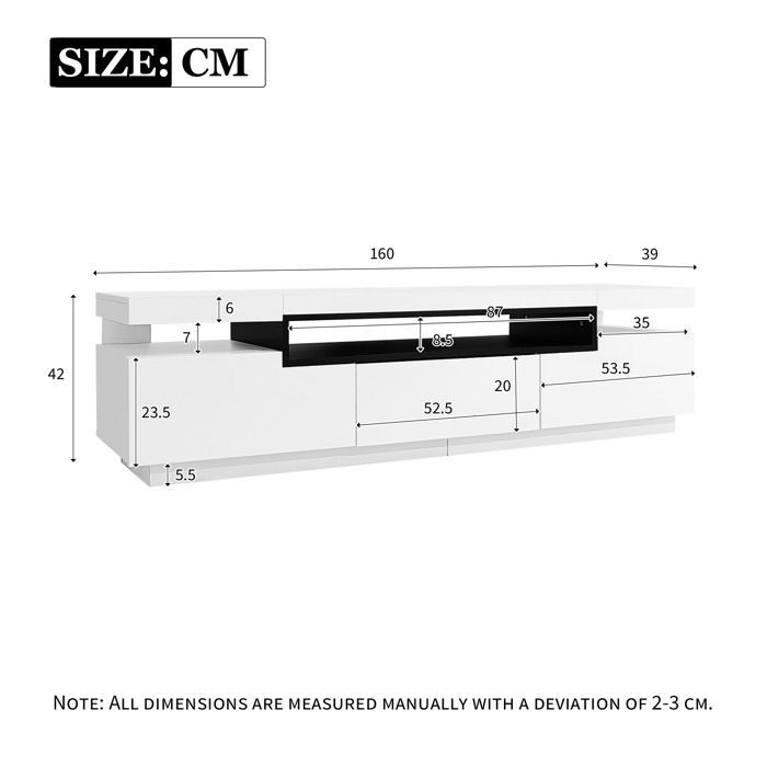 Tv-meubel van 160 cm met ledverlichting - 3 lades - geschikt voor tv's van 70-79 inch - wit