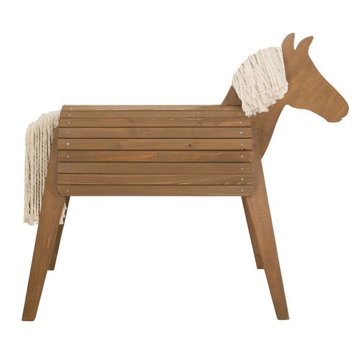 Caballo de exterior - ROBA - Caballo de jardín grande - Madera maciza - Teca - 2 en 1