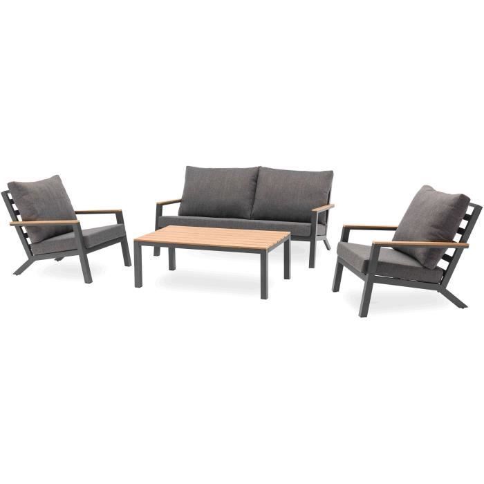Low garden lounge set - Aluminium - DCB GARDEN - 5 seats - Anthracite grey and polywood - KOMMOS
